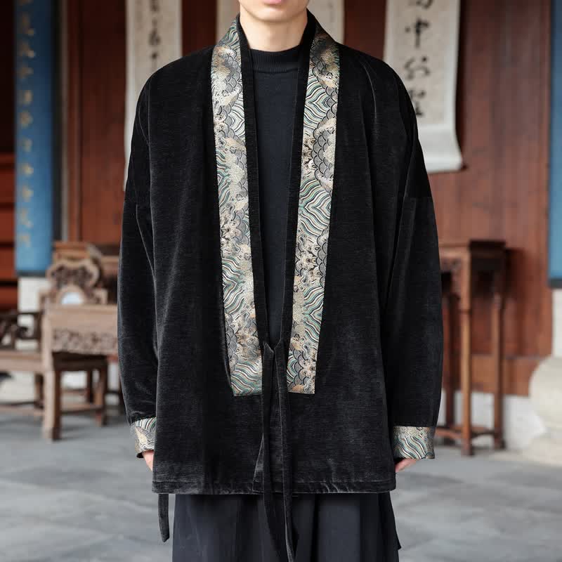 Buddha Stones Kimono da uomo stile Tang vintage con coulisse e finiture ondulate, per autunno/inverno. - image 6