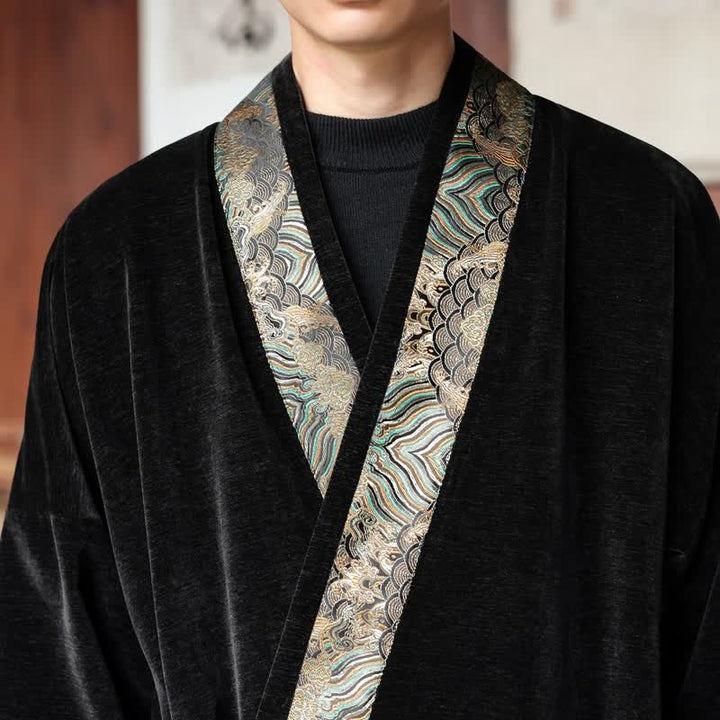 Buddha Stones Kimono da uomo stile Tang vintage con coulisse e finiture ondulate, per autunno/inverno. - image 8