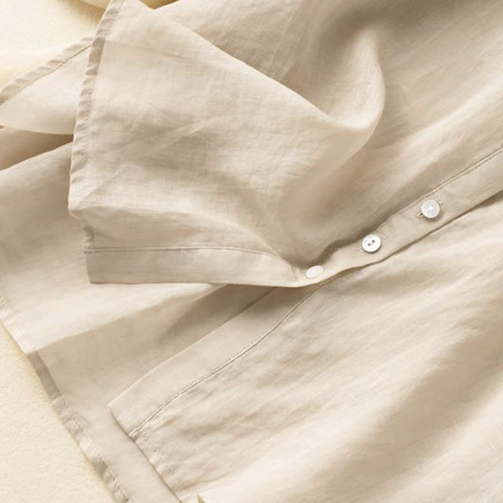 Camicia da donna vintage con bottoni e maniche a tre quarti a sbuffo e scollo a V, con stampa Buddha Stones. - image 11