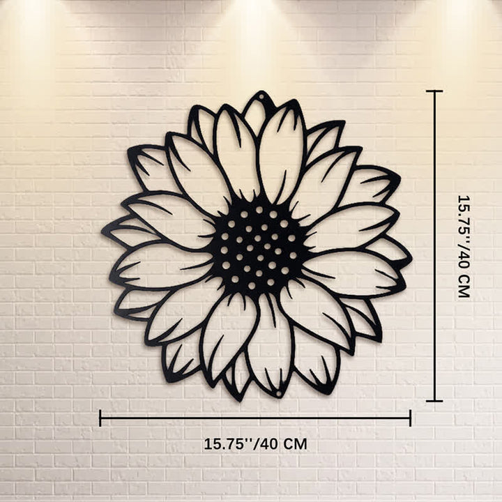 Buddha Stones Decorazione murale rotonda in ferro con girasoli floreali, energia energetica - Nero - Circa 40 cm x 40 cm x 0,1 cm / 15,75 pollici x 15,75 pollici x 0,04 pollici - image 8