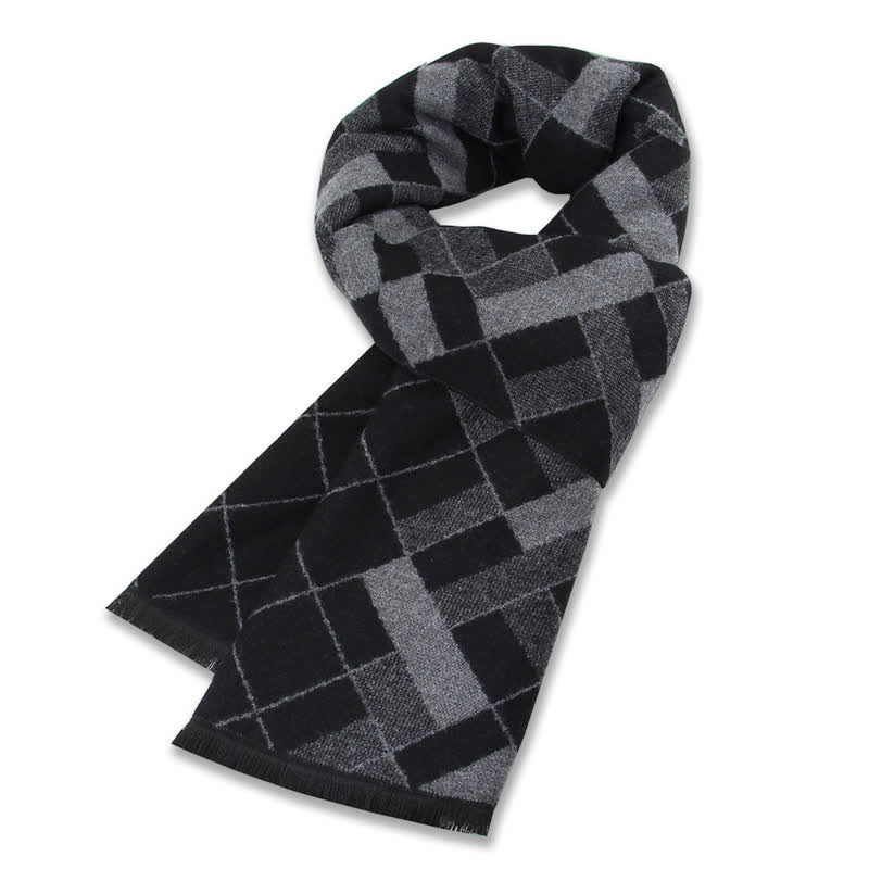 Buddha Stones Sciarpa classica da uomo reversibile a quadri con nappine, autunno/inverno. - Grigio tenue - image 0