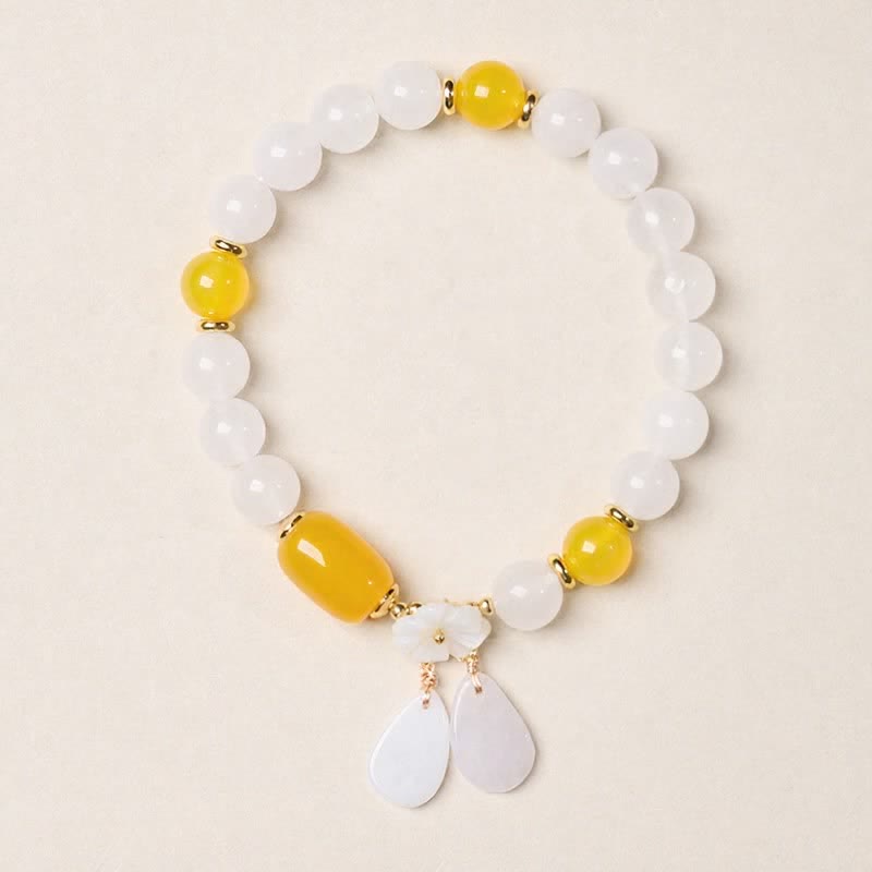 Buddha Stones Elegante bracciale a goccia con motivo floreale in calcedonio bianco e agata nera - image 5