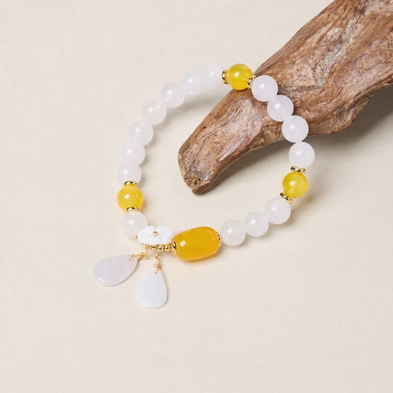 Buddha Stones Elegante bracciale a goccia con motivo floreale in calcedonio bianco e agata nera - Agata gialla (Coraggio ♥ Felicità) - image 4