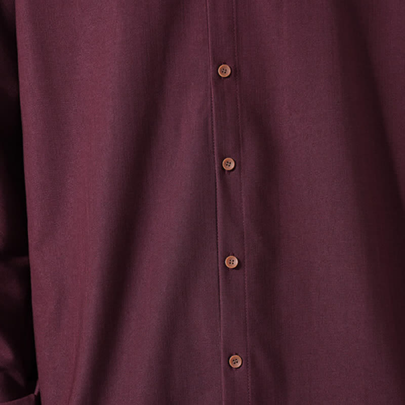 Buddha Stones Camicia da uomo a maniche lunghe, tinta unita, stile Tang, primaverile casual, con bottoni. - image 27