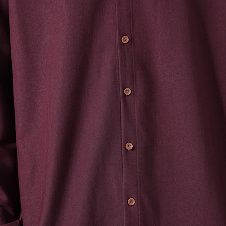 Buddha Stones Camicia da uomo a maniche lunghe, tinta unita, stile Tang, primaverile casual, con bottoni. - image 27