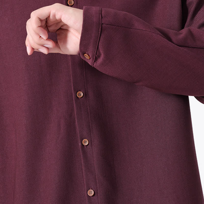 Buddha Stones Camicia da uomo a maniche lunghe, tinta unita, stile Tang, primaverile casual, con bottoni. - image 28