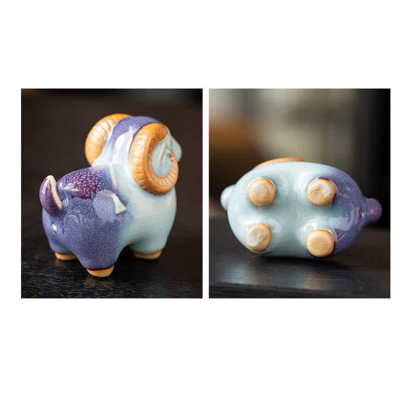 Buddha Stones Decorazione da tavolo in ceramica a forma di capra/ariete portafortuna. - image 13