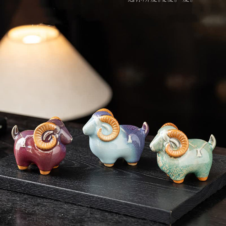Buddha Stones Decorazione da tavolo in ceramica a forma di capra/ariete portafortuna. - image 17