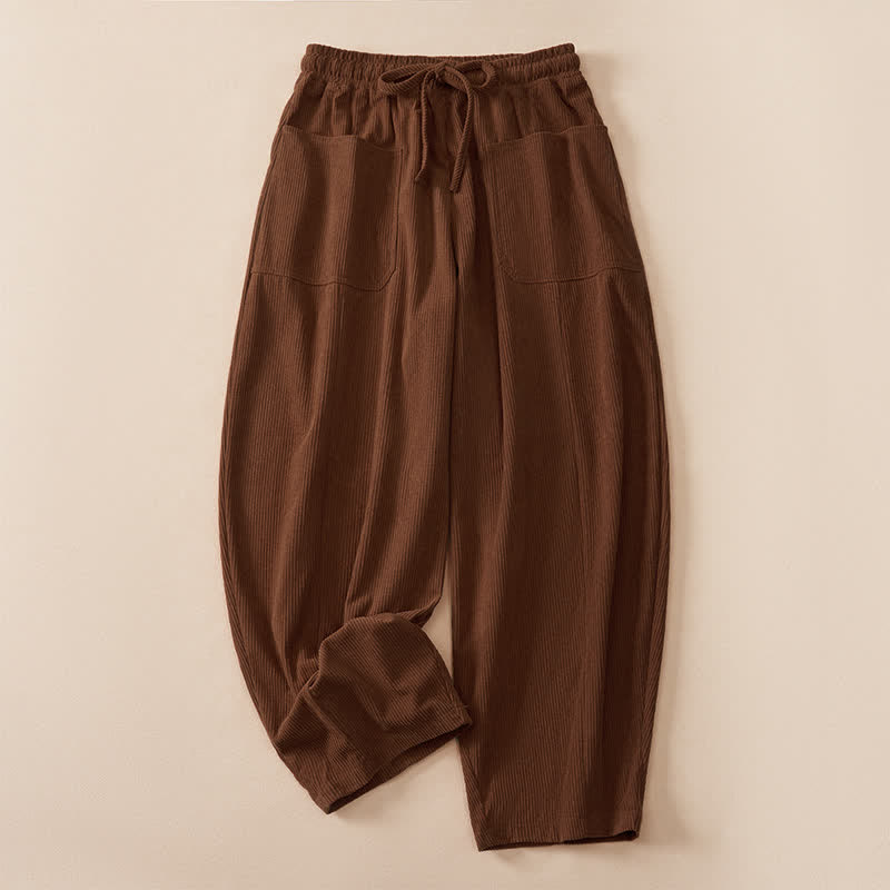 Buddha Stones Pantaloni corti da donna a tinta unita con coulisse, ideali per autunno/inverno, modello harem con tasche. - Siena - US14, UK/AU18, EU46 (2XL) - image 0