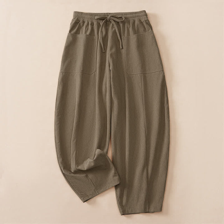 Buddha Stones Pantaloni corti da donna a tinta unita con coulisse, ideali per autunno/inverno, modello harem con tasche. - Cachi scuro - US14, UK/AU18, EU46 (2XL) - image 15