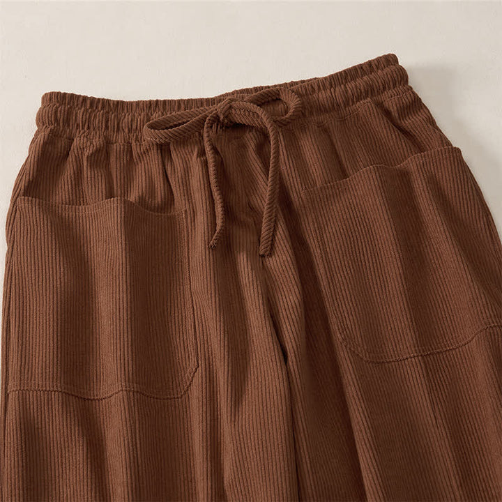 Buddha Stones Pantaloni corti da donna a tinta unita con coulisse, ideali per autunno/inverno, modello harem con tasche. - image 2