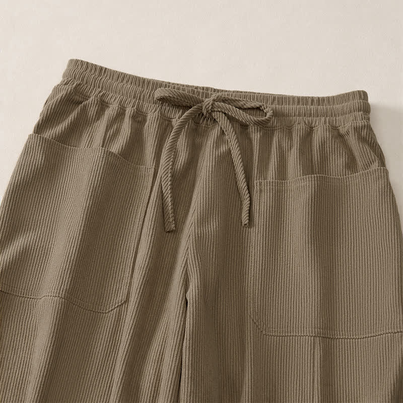 Buddha Stones Pantaloni corti da donna a tinta unita con coulisse, ideali per autunno/inverno, modello harem con tasche. - image 18