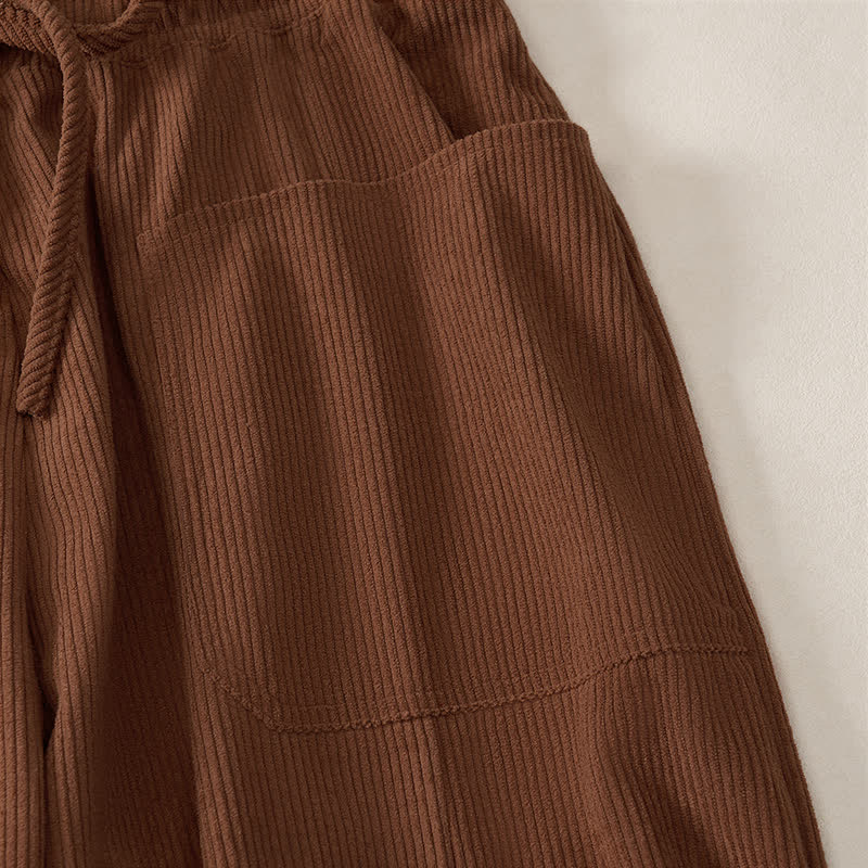 Buddha Stones Pantaloni corti da donna a tinta unita con coulisse, ideali per autunno/inverno, modello harem con tasche. - image 4