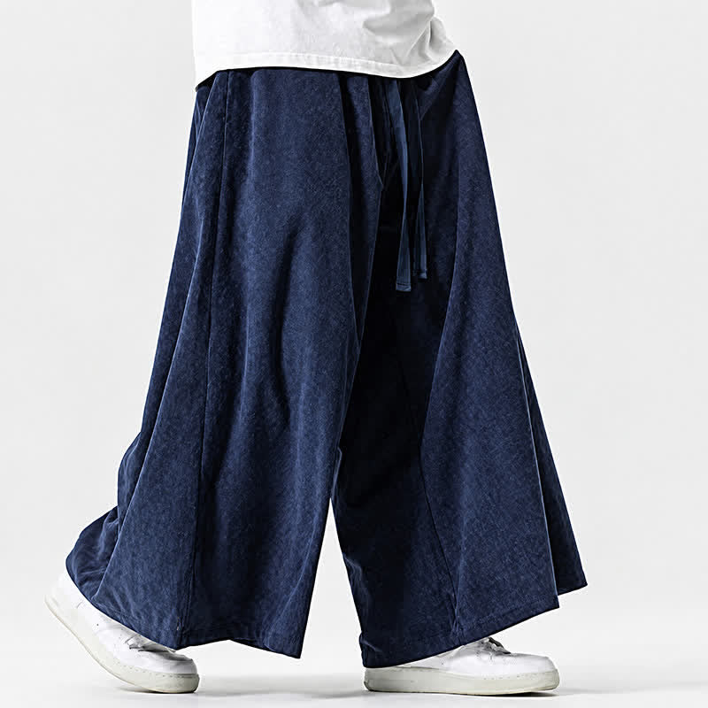 Buddha Stones Pantaloni da uomo a gamba larga con coulisse, classici, in velluto a coste tinta unita, ideali per autunno/inverno. - image 1
