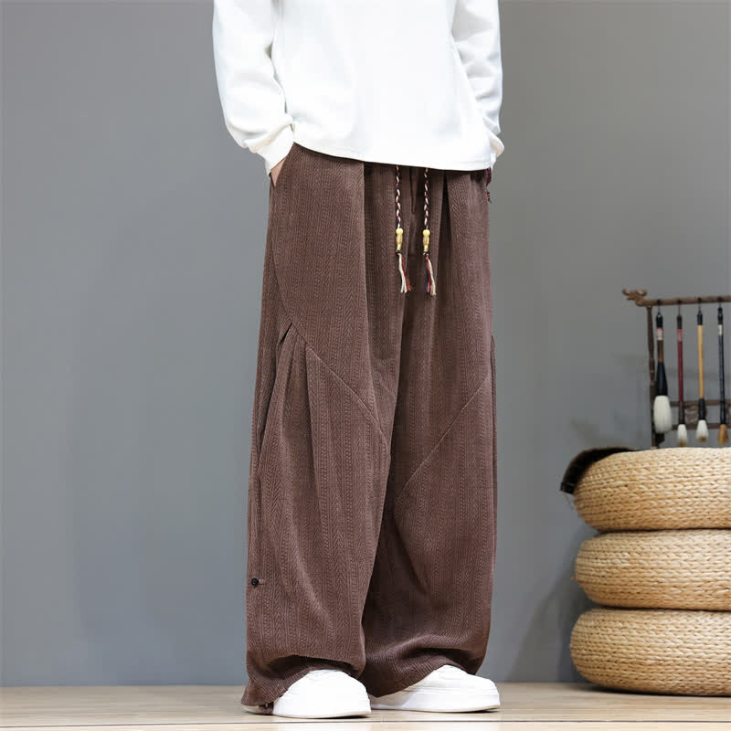 Buddha Stones Pantaloni lunghi da uomo in velluto a coste, stile boho, con coulisse, per autunno/inverno, modello harem con tasche. - image 1
