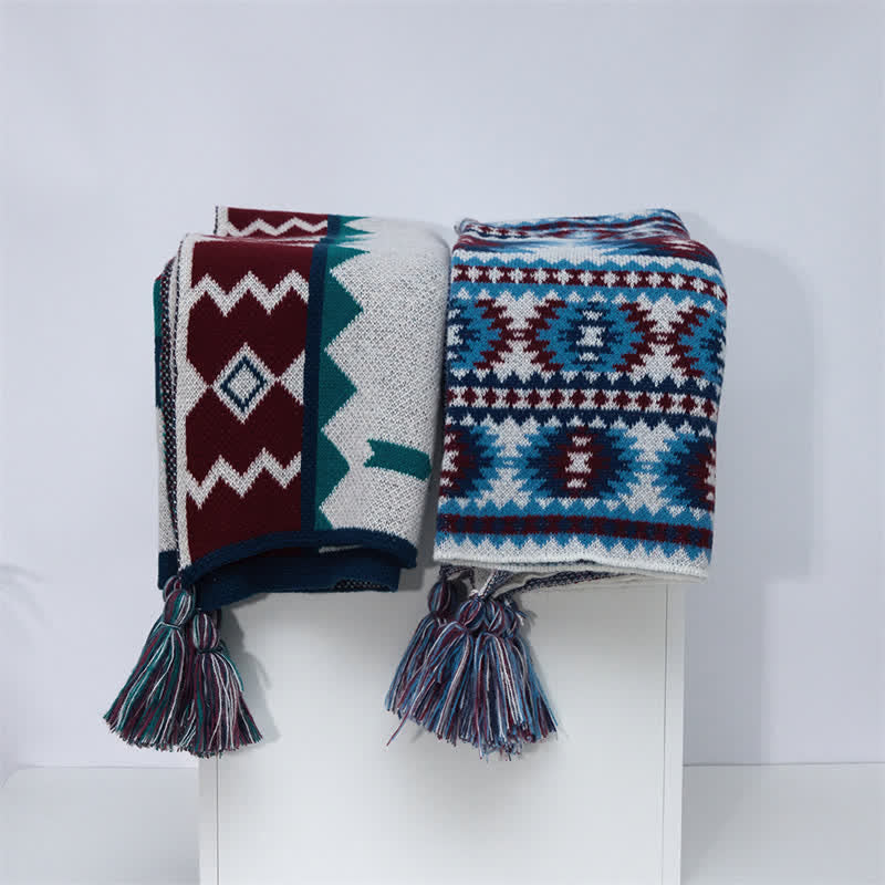 Buddha Stones Sciarpa da donna in maglia con nappe geometriche in stile boho, ideale per primavera/autunno. - image 8