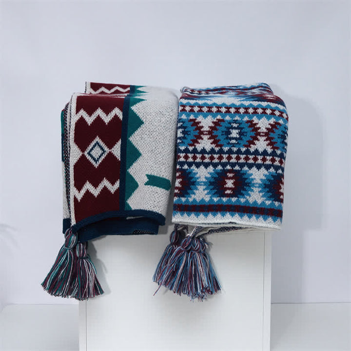 Buddha Stones Sciarpa da donna in maglia con nappe geometriche in stile boho, ideale per primavera/autunno. - image 8