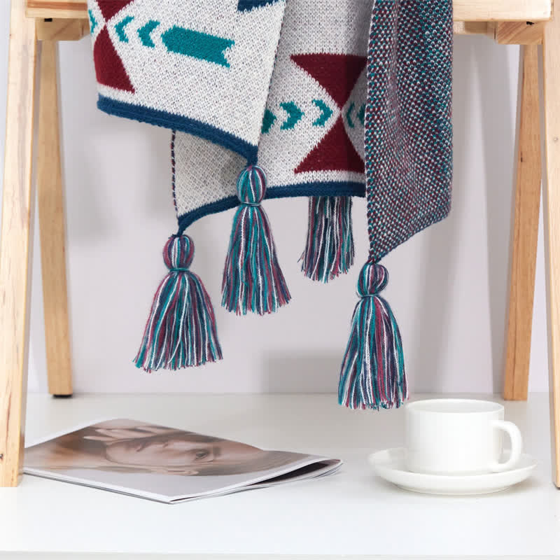 Buddha Stones Sciarpa da donna in maglia con nappe geometriche in stile boho, ideale per primavera/autunno. - image 1
