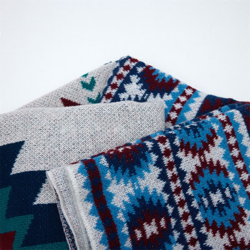 Buddha Stones Sciarpa da donna in maglia con nappe geometriche in stile boho, ideale per primavera/autunno. - image 5