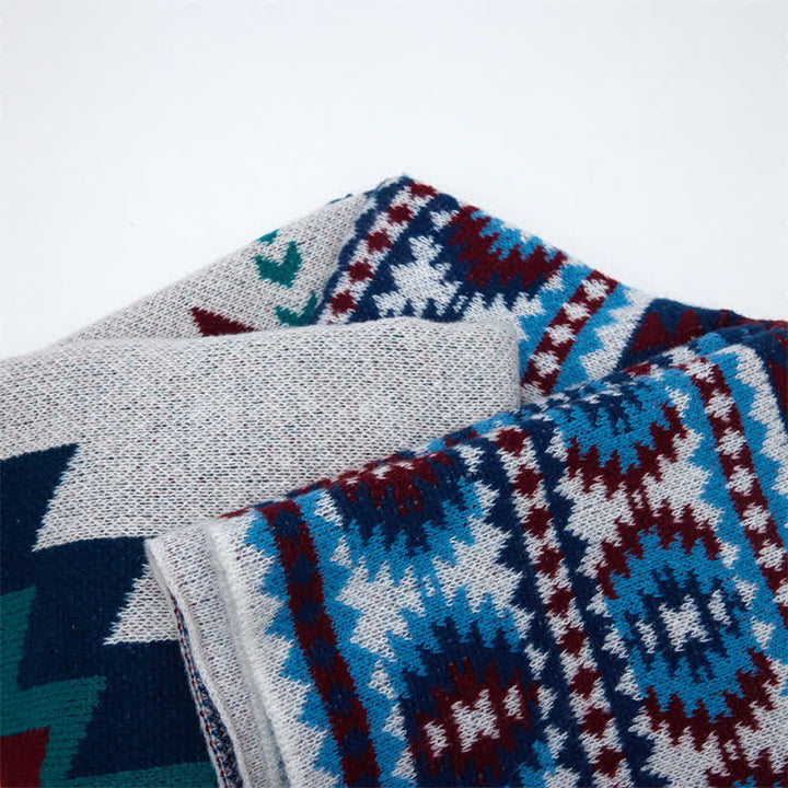 Buddha Stones Sciarpa da donna in maglia con nappe geometriche in stile boho, ideale per primavera/autunno. - image 5
