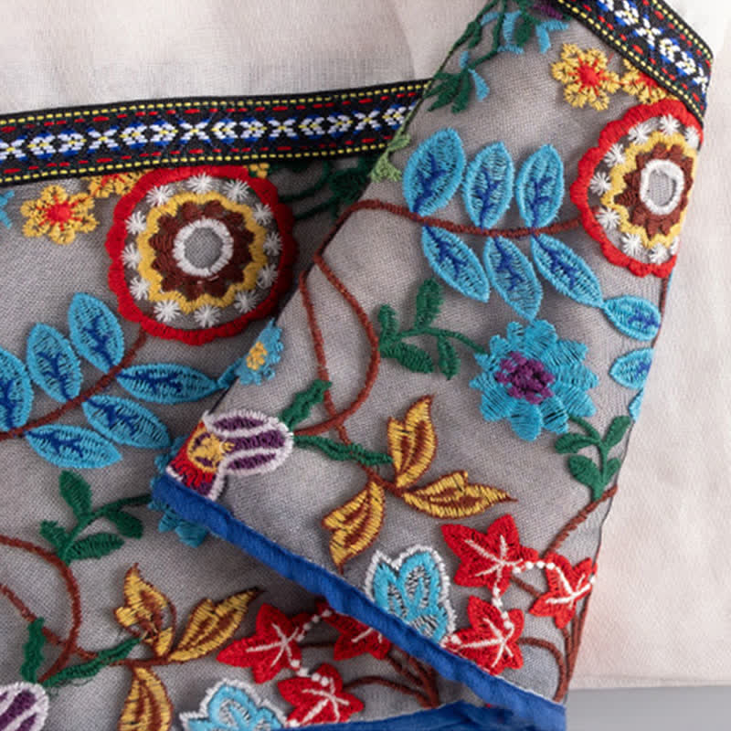 Buddha Stones Sciarpa sottile da donna in stile boho con ricami floreali e nappe, ideale per primavera e autunno. - image 3