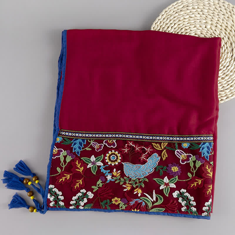 Buddha Stones Sciarpa sottile da donna in stile boho con ricami floreali e nappe, ideale per primavera e autunno. - image 7
