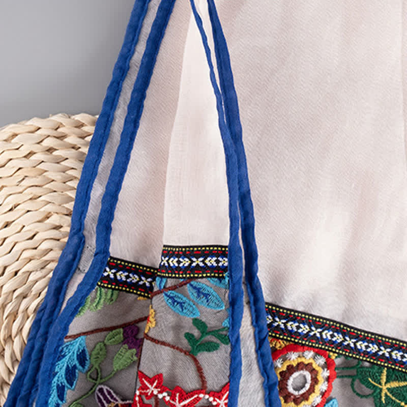 Buddha Stones Sciarpa sottile da donna in stile boho con ricami floreali e nappe, ideale per primavera e autunno. - image 2
