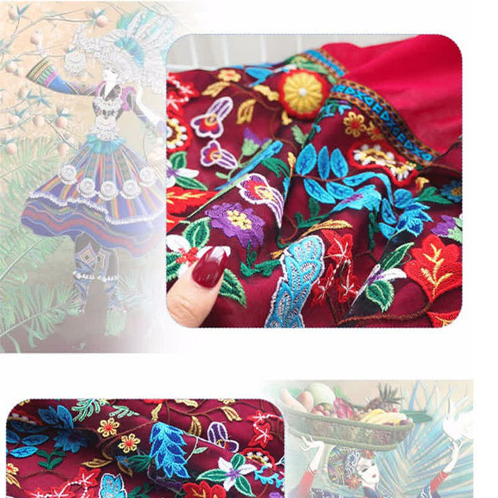 Buddha Stones Sciarpa sottile da donna in stile boho con ricami floreali e nappe, ideale per primavera e autunno. - image 8