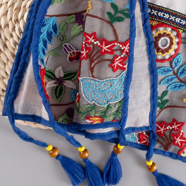 Buddha Stones Sciarpa sottile da donna in stile boho con ricami floreali e nappe, ideale per primavera e autunno. - image 4