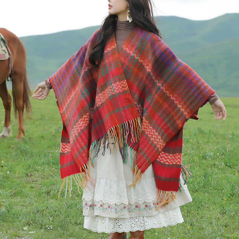 Buddha Stones Sciarpa da donna stile boho con righe ondulate e nappe, per autunno/inverno. - image 10