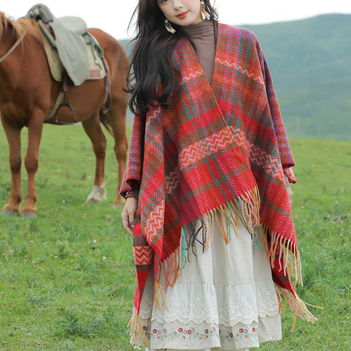 Buddha Stones Sciarpa da donna stile boho con righe ondulate e nappe, per autunno/inverno. - image 8