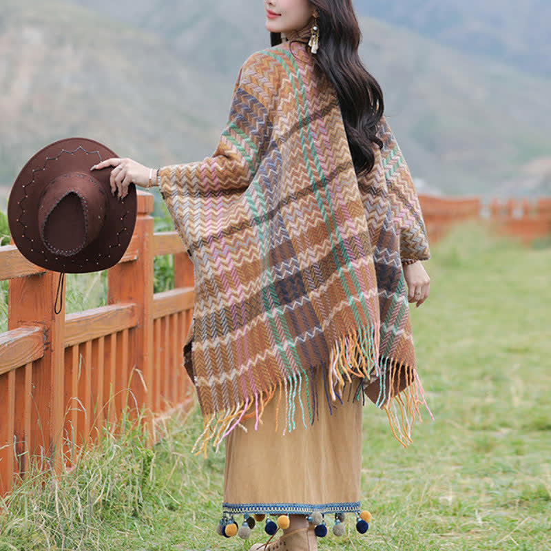 Buddha Stones Sciarpa da donna stile boho con righe ondulate e nappe, per autunno/inverno. - image 15