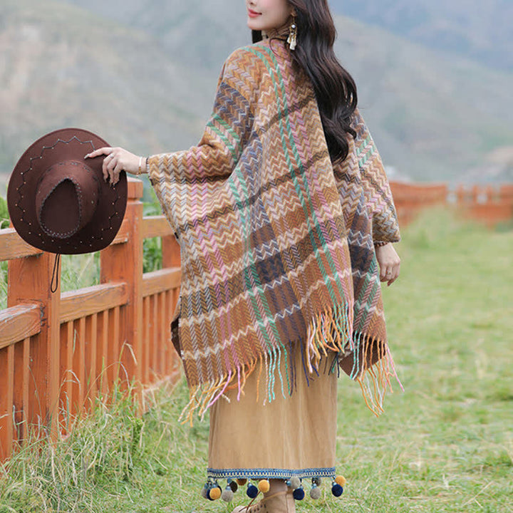 Buddha Stones Sciarpa da donna stile boho con righe ondulate e nappe, per autunno/inverno. - image 15