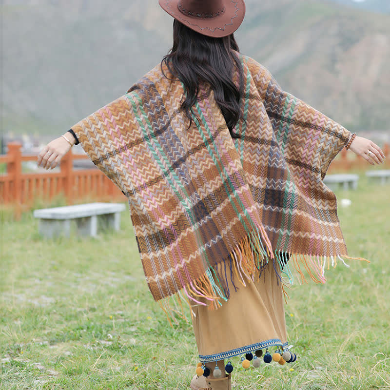 Buddha Stones Sciarpa da donna stile boho con righe ondulate e nappe, per autunno/inverno. - image 16