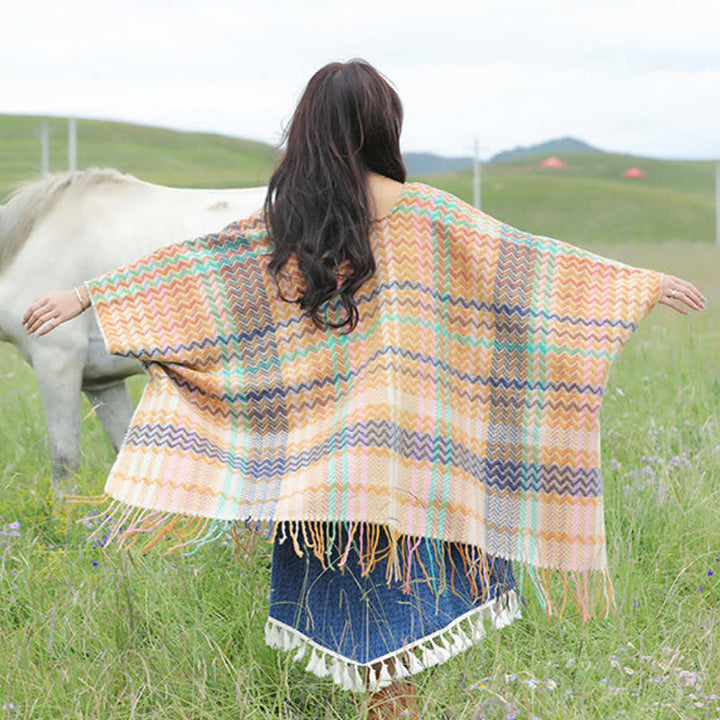 Buddha Stones Sciarpa da donna stile boho con righe ondulate e nappe, per autunno/inverno. - image 21