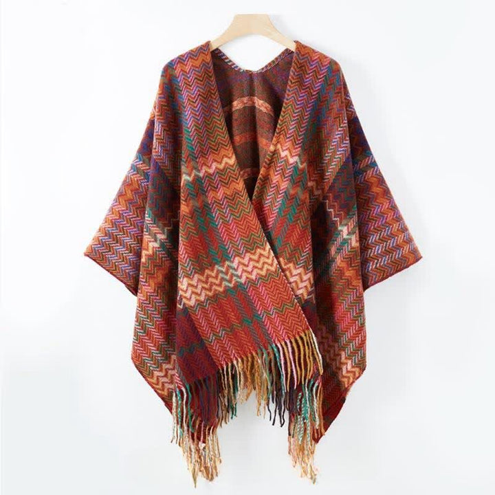 Buddha Stones Sciarpa da donna stile boho con righe ondulate e nappe, per autunno/inverno. - image 12