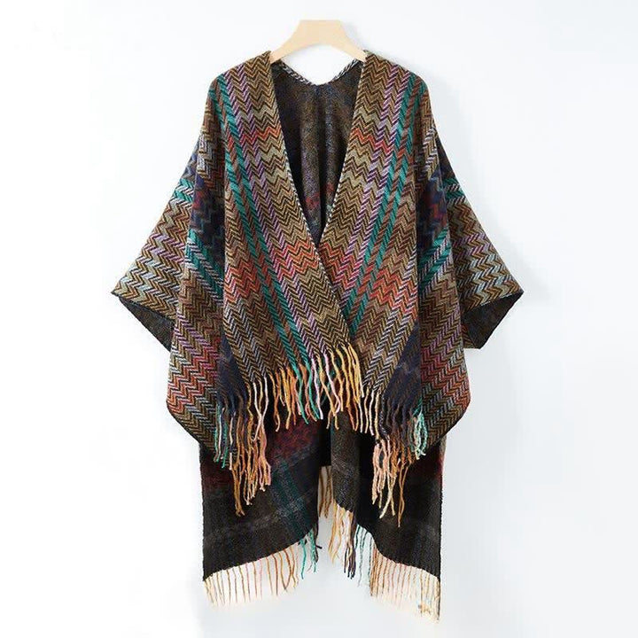Buddha Stones Sciarpa da donna stile boho con righe ondulate e nappe, per autunno/inverno. - image 4