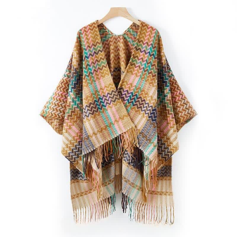 Buddha Stones Sciarpa da donna stile boho con righe ondulate e nappe, per autunno/inverno. - image 23