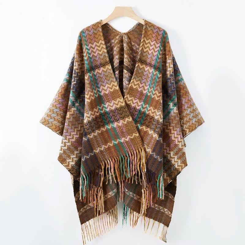 Buddha Stones Sciarpa da donna stile boho con righe ondulate e nappe, per autunno/inverno. - image 17