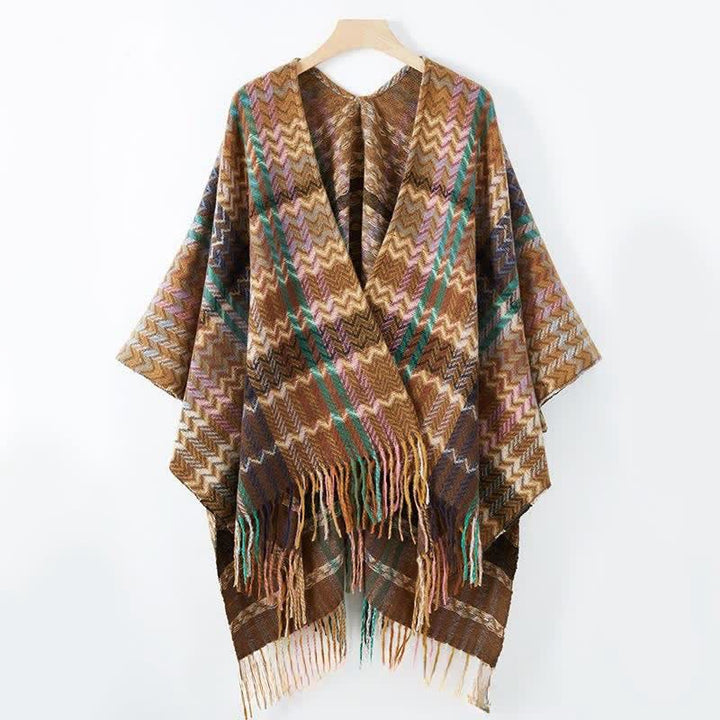 Buddha Stones Sciarpa da donna stile boho con righe ondulate e nappe, per autunno/inverno. - image 17