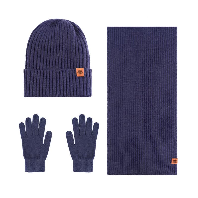 Buddha Stones Set regalo invernale coordinato da 3 pezzi in maglia a coste per uomo: sciarpa, cappello e guanti. - 3 pezzi a coste blu navy - image 3