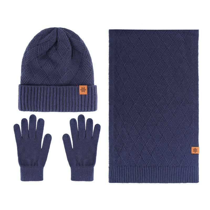 Buddha Stones Set regalo invernale coordinato da 3 pezzi in maglia a coste per uomo: sciarpa, cappello e guanti. - 3 pezzi Rombo Blu navy - image 18