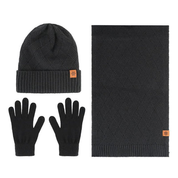 Buddha Stones Set regalo invernale coordinato da 3 pezzi in maglia a coste per uomo: sciarpa, cappello e guanti. - 3 pezzi Rombo Nero - image 15