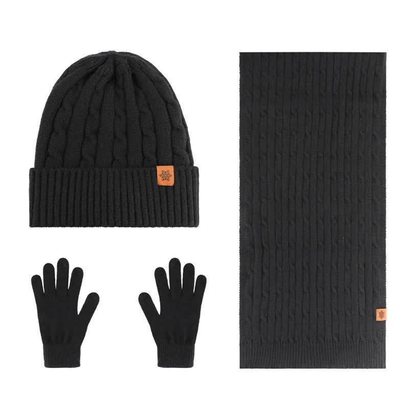 Buddha Stones Set regalo invernale coordinato da 3 pezzi in maglia a coste per uomo: sciarpa, cappello e guanti. - 3 pezzi intrecciati neri - image 19