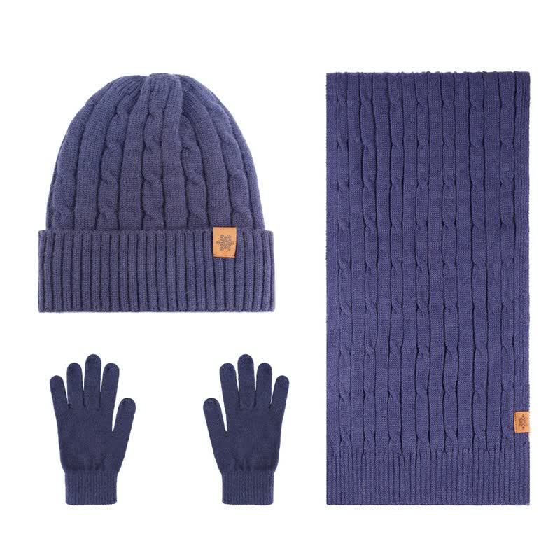 Buddha Stones Set regalo invernale coordinato da 3 pezzi in maglia a coste per uomo: sciarpa, cappello e guanti. - 3 pezzi Twisted Navy - image 22