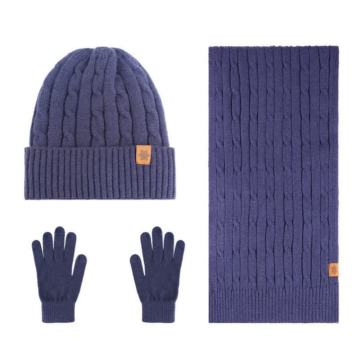 Buddha Stones Set regalo invernale coordinato da 3 pezzi in maglia a coste per uomo: sciarpa, cappello e guanti. - 3 pezzi Twisted Navy - image 22