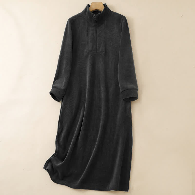 Buddha Stones Abito da donna a maniche lunghe in velluto a coste tinta unita, stile Tang, con cerniera a un quarto, per autunno/inverno, casual e con tasche. - Nero - US8-10, UK/AU12-14, EU40-42 (2XL) - image 13