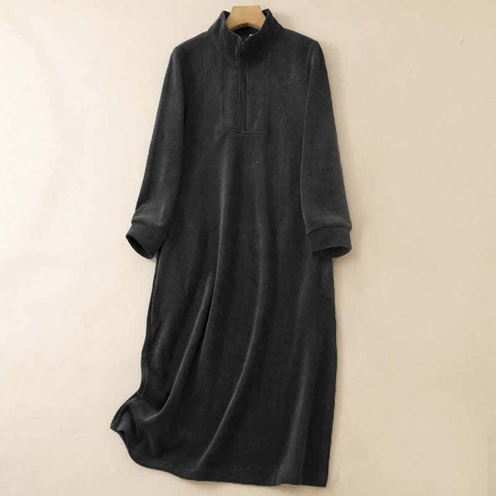 Buddha Stones Abito da donna a maniche lunghe in velluto a coste tinta unita, stile Tang, con cerniera a un quarto, per autunno/inverno, casual e con tasche. - Nero - US8-10, UK/AU12-14, EU40-42 (2XL) - image 13
