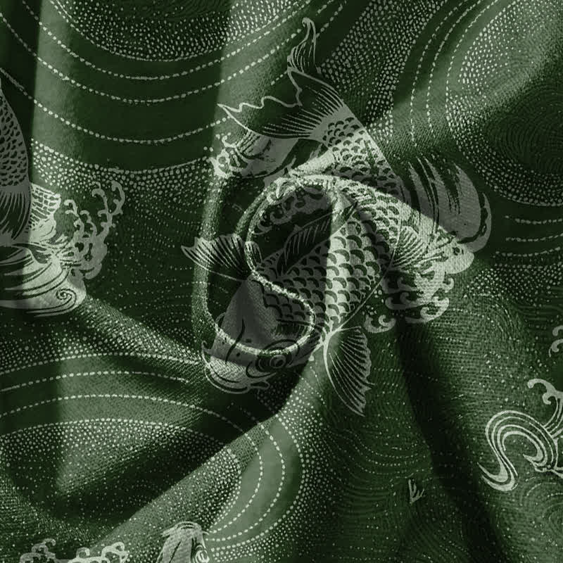 Buddha Stones Pantaloni harem da uomo in puro cotone con coulisse e tasche, fantasia a onde koi. - image 11