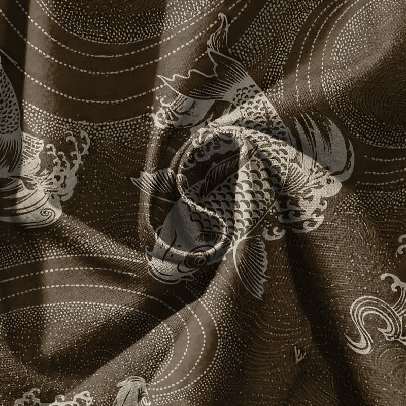 Buddha Stones Pantaloni harem da uomo in puro cotone con coulisse e tasche, fantasia a onde koi. - image 17